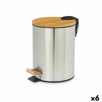 Pedaalemmer Berilo B0353S-3L Bruin Zilverkleurig Bamboe Roestvrij staal 3 L (6 Stuks) 1