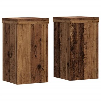 Plantenstandaards 2 st 10x10x18 cm bewerkt hout oud houtkleurig 2