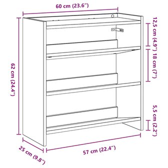 Schoenenrek 60x25x62 cm bewerkt hout gerookt eikenkleurig 9