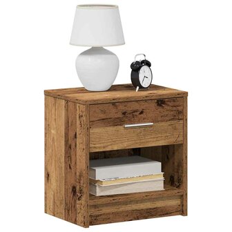 Nachtkastje met lade 39x28x41 cm oud houtkleurig 1