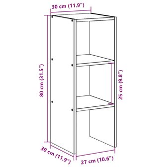 Boekenkast stapelbaar 30x30x80 cm bewerkt hout grijs sonoma 9