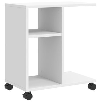 Bijzettafel met wieltjes 50x30x55 bewerkt hout wit 2