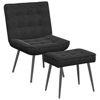 Relaxstoel met voetenbank fluweel zwart 2