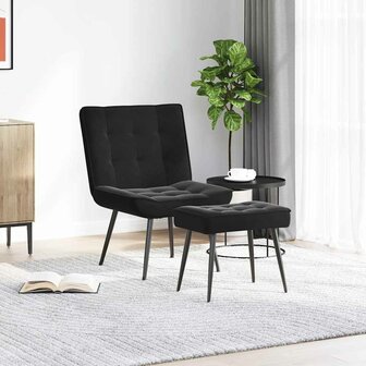 Relaxstoel met voetenbank fluweel zwart 3