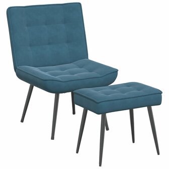 Relaxstoel met voetenbank fluweel blauw 2