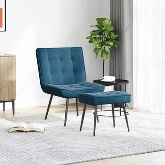 Relaxstoel met voetenbank fluweel blauw 3