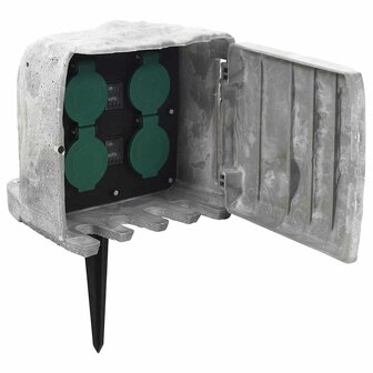 Tuinstopcontact met grondpin lichtsensor 4-wegs steenlook grijs 3