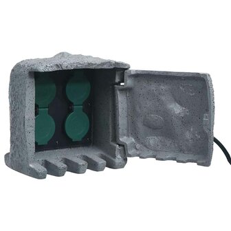 Tuinstopcontact 4 ingangen waterbestendig polyresin grijs 1