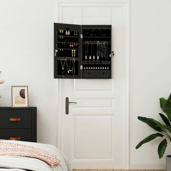 Sieradenkast met spiegel wandgemonteerd 37,5x10x67 cm zwart 3