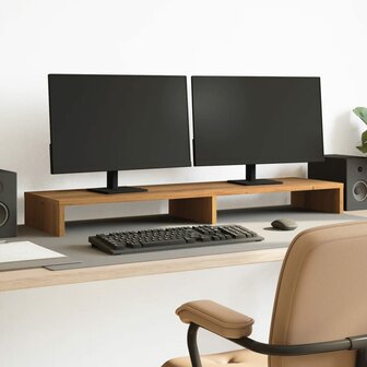Monitorstandaard 100x27x10 cm bewerkt hout artisanaal eiken 1