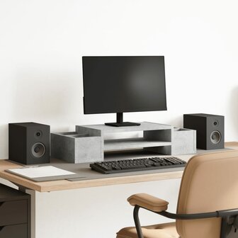 Monitorstandaard met opbergruimte 70x27x15 cm hout betongrijs 1