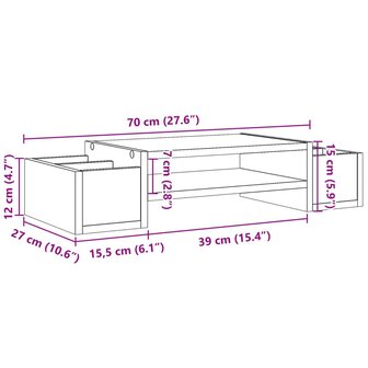 Monitorstandaard met opbergruimte 70x27x15 cm hout betongrijs 9
