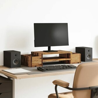 Monitorstandaard met opbergruimte 70x27x15 cm hout oud hout 1
