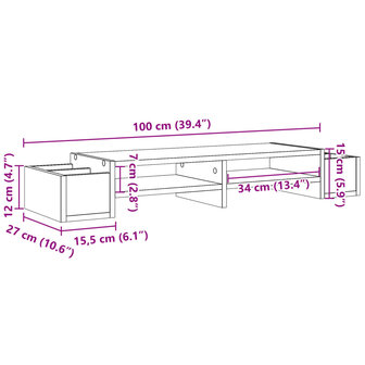 Monitorstandaard met opslag 100x27x15 cm hout gerookt eiken 9