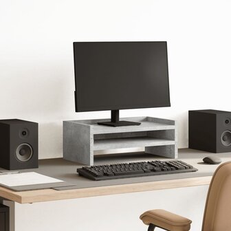 Monitorstandaard 42x24x16 cm bewerkt hout betongrijs 1