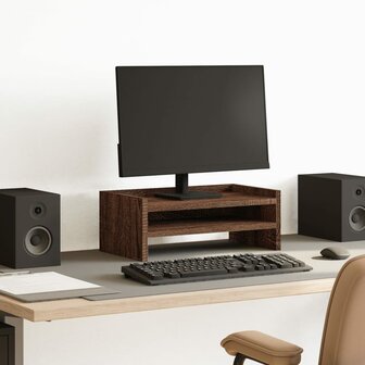 Monitorstandaard 42x24x16 cm bewerkt hout bruin eikenkleurig 1