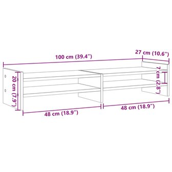Monitorstandaard 100x27x20 cm bewerkt hout gerookt eikenkleurig 9