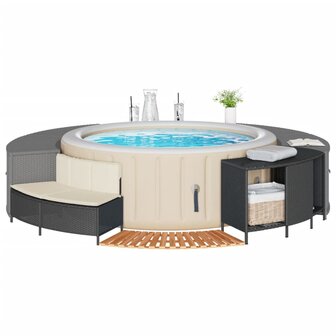 Hottub-ombouw poly rattan en massief acaciahout zwart 1