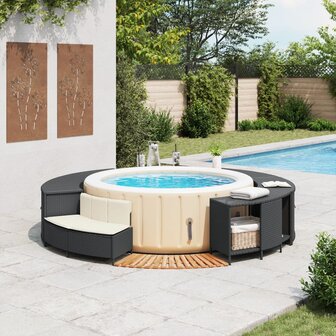 Hottub-ombouw poly rattan en massief acaciahout zwart 3