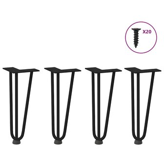Haarspeld tafelpoten 4 st 30 cm massief staal zwart 2