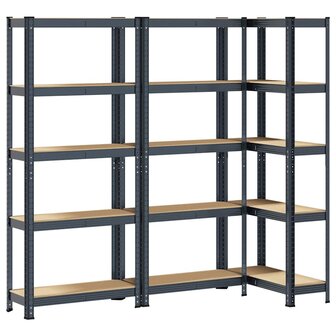 Opbergrekken 5-laags 3 st staal &amp; bewerkt hout antracietkleurig 2