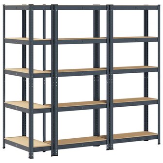 Opbergrekken 5-laags 3 st staal &amp; bewerkt hout antracietkleurig 6