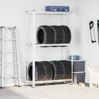 Bandenrek 2-laags 110x40x180 cm staal&amp;bewerkt hout zilverkleur 3