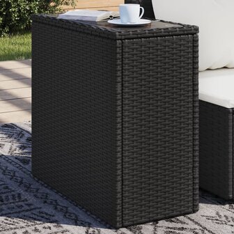 Tuinbijzettafel met glazen blad 58x27,5x55 cm poly rattan zwart 1