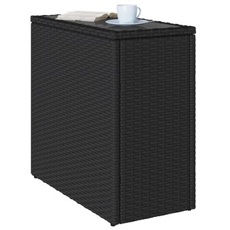 Tuinbijzettafel met glazen blad 58x27,5x55 cm poly rattan zwart 4