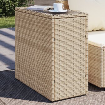 Tuinbijzettafel met glazen blad 58x27,5x55 cm poly rattan beige 1