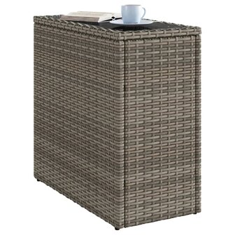 Tuinbijzettafel met glazen blad 58x27,5x55 cm poly rattan grijs 4