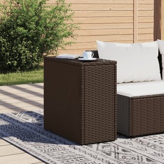 Tuinbijzettafel met glazen blad 58x27,5x55 cm poly rattan bruin 3