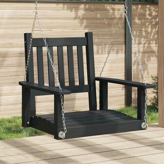 Tuinschommelstoel met metalen kettingen massief vurenhout zwart 1