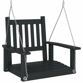 Tuinschommelstoel met metalen kettingen massief vurenhout zwart 2