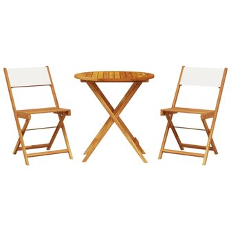 3-delige Bistroset stof en massief hout cr&egrave;mewit 2