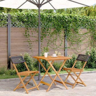 3-delige Bistroset poly rattan en massief hout zwart 1