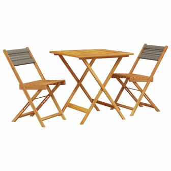 3-delige Bistroset polypropeen en massief hout grijs 2