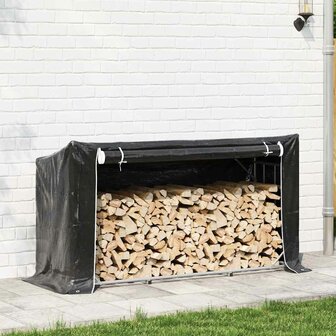 Haardhoutrek met regenhoes 100x40x200 cm gegalvaniseerd staal 3