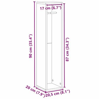 Badkamerkast met rolhouder 20,5x20x90 cm zwart 9