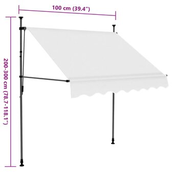 Luifel handmatig uitschuifbaar met LED 100 cm cr&egrave;mekleurig 8