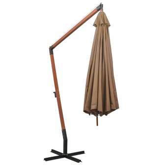 Zweefparasol met paal 3,5x2,9 m massief vurenhout taupe 4