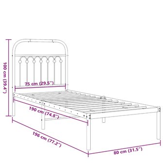 Bedframe met hoofdbord zonder matras metaal wit 75x190 cm 8