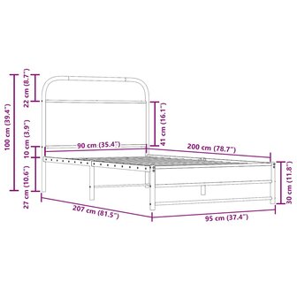 Bedframe zonder matras bewerkt hout gerookt eiken 90x190 cm 9