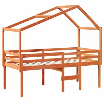 Hoogslaper met dak massief grenenhout wasbruin 75x190 cm 3