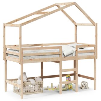 Halfhoogslaper met ladder en bedhuis grenenhout 90x200 cm 2