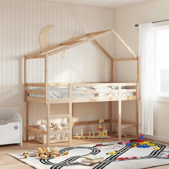 Halfhoogslaper met ladder en bedhuis grenenhout 90x200 cm 1