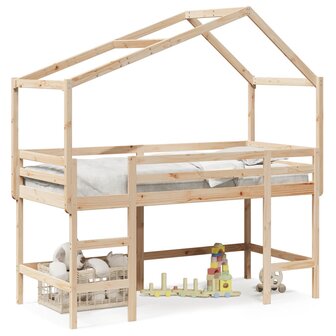 Halfhoogslaper met ladder en bedhuis grenenhout 90x200 cm 2