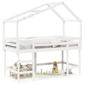 Halfhoogslaper met ladder en bedhuis grenenhout wit 90x200 cm 2