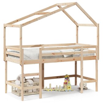Halfhoogslaper met ladder en bedhuis grenenhout 80x200 cm 2