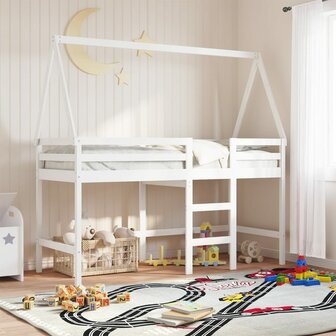 Halfhoogslaper met ladder en bedhuis grenenhout wit 80x200 cm 1